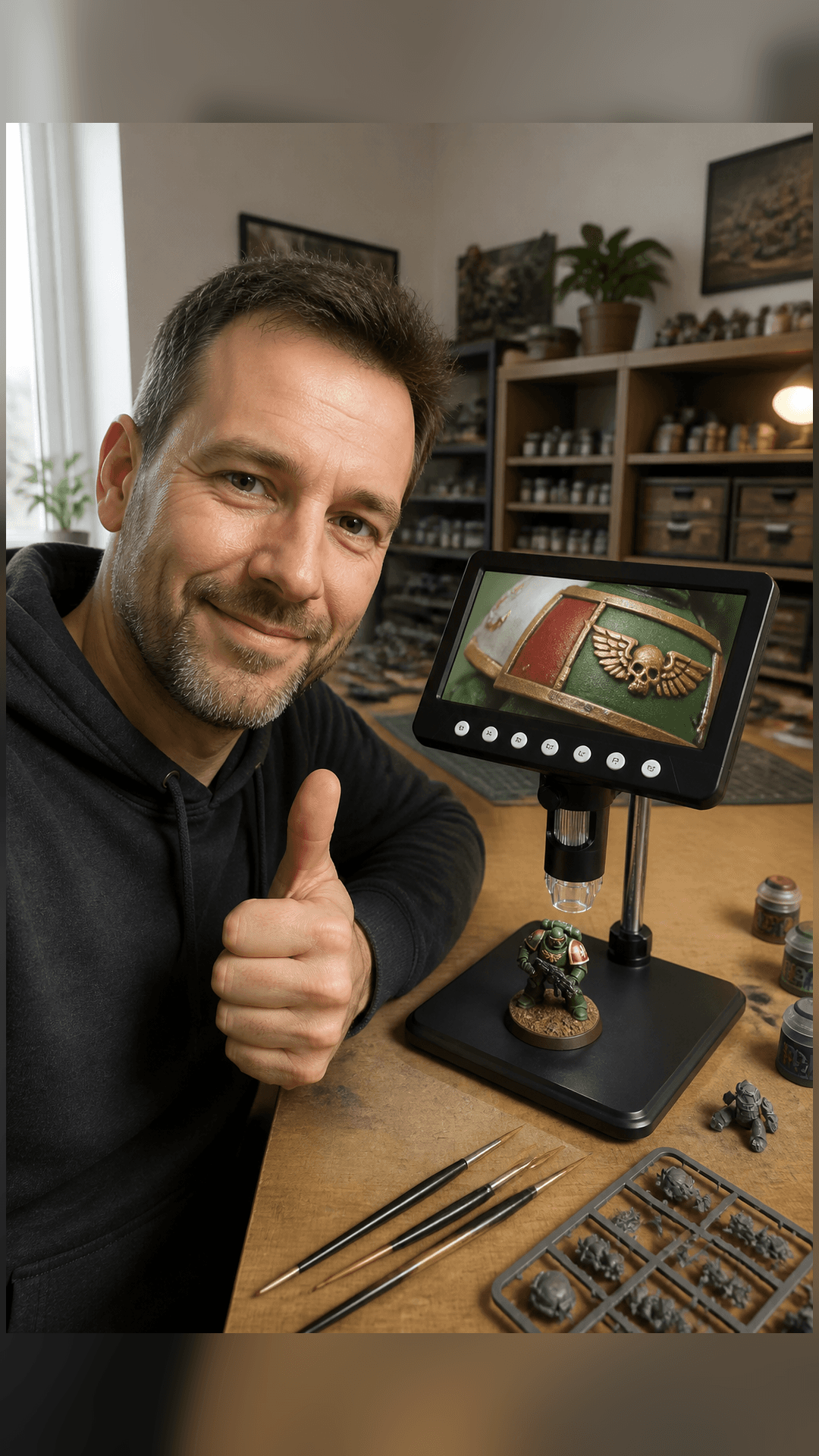 Modellbaufigur unter dem VisioZoom Digitalmikroskop.