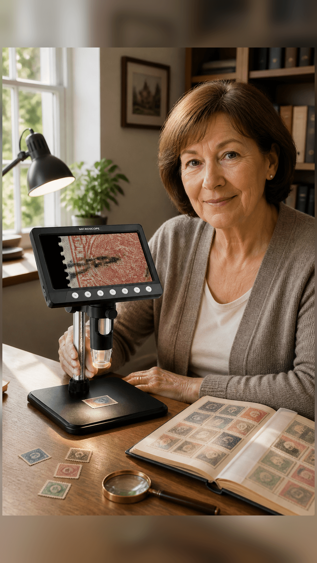 Briefmarkensammlung unter dem VisioZoom Digitalmikroskop.