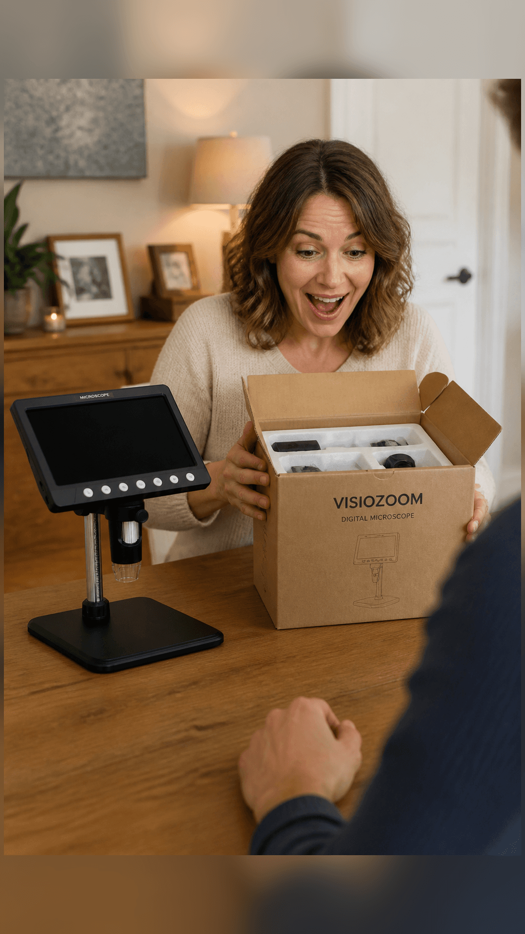 VisioZoom Digitalmikroskop beim Auspacken.